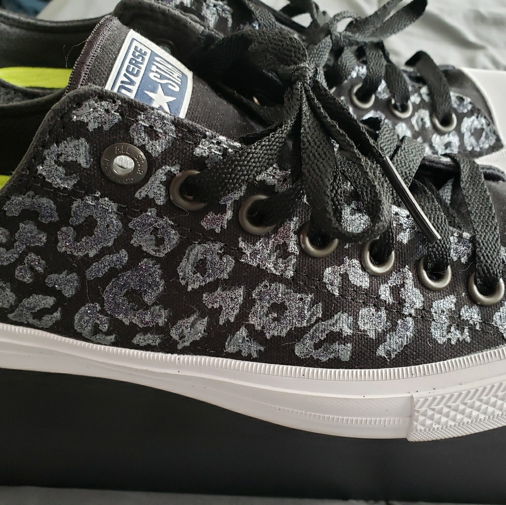 Converse Black/Silver Leopard Pattern Sneakers